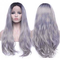 24'' Long Lace Front Wigs Ombre Synthetic Hair Wig Ombre Human Body Wave Wigs Silver Grey Pink Purple