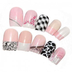 24 pcs 3D French Acrylic Glitter False Nail Full Tips 10 Style