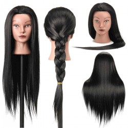 27Inch Black 30% Human Hair Hairdressing Training Mannequin Practice Head Salon Profession