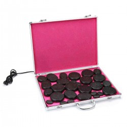 28 PCS Hot Basalt Stone For SPA Massager Therapy Manual With Heating Box Set Skin Relief