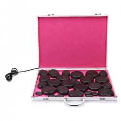 28 PCS Hot Basalt Stone For SPA Massager Therapy Manual With Heating Box Set Skin Relief