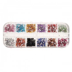 2mm Acrylic Rhinestone 12 Grid Case Nail Art Tips Decoration