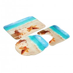 3 Pcs Bathroom Non-Slip Carpet Shell Pedestal Rug+Lid Toilet Cover+Bath Floor Mat Pad