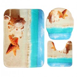 3 Pcs Bathroom Non-Slip Carpet Shell Pedestal Rug+Lid Toilet Cover+Bath Floor Mat Pad