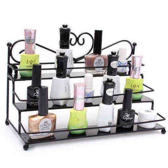 3 Tiers Alloy Nail Polish Display Organizer Rack Stand Cosmetic Makeup