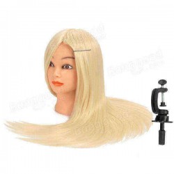 30% Blonde Real Human Hair Training Hairdressing Head Mannequin Clamp Holder