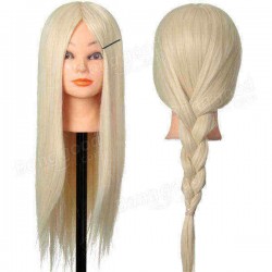 30% Blonde Real Human Hair Training Hairdressing Head Mannequin Clamp Holder