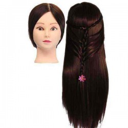 30% Real Human Hair Hairdressing Training Mannequin Dark Brown Practice Head Clamp Salon Profession