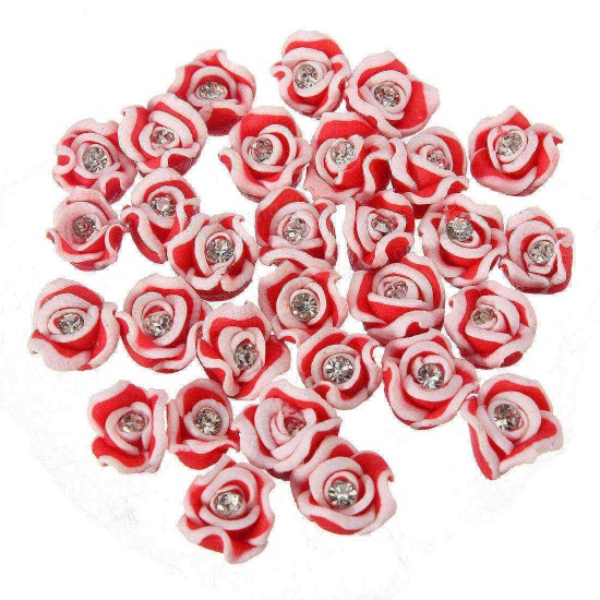 30pcs 3D Ceramic Rhinestone Rose Flower Nail Art Decorations