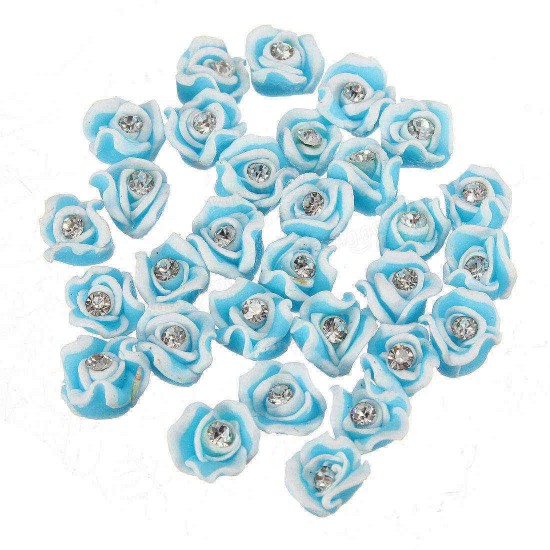 30pcs 3D Ceramic Rhinestone Rose Flower Nail Art Decorations