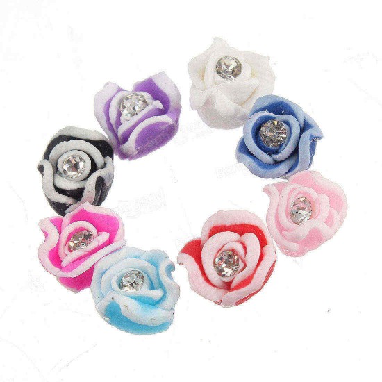 30pcs 3D Ceramic Rhinestone Rose Flower Nail Art Decorations