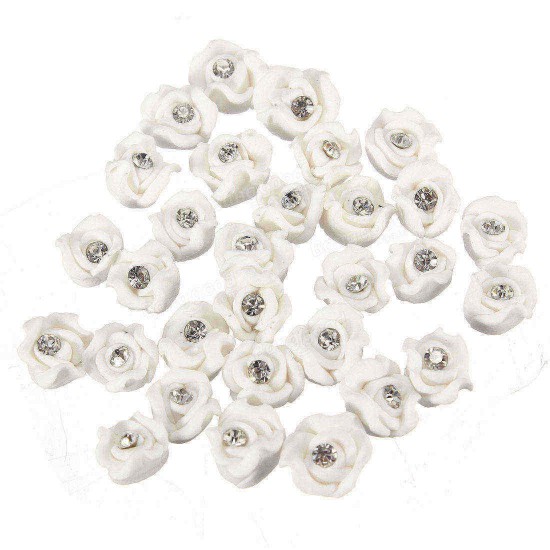 30pcs 3D Ceramic Rhinestone Rose Flower Nail Art Decorations