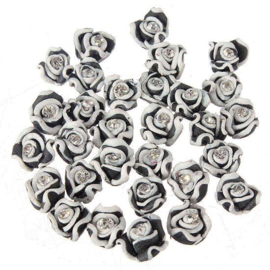 30pcs 3D Ceramic Rhinestone Rose Flower Nail Art Decorations