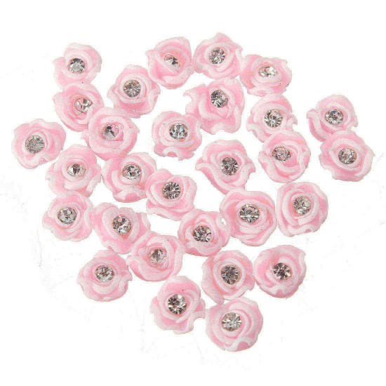 30pcs 3D Ceramic Rhinestone Rose Flower Nail Art Decorations