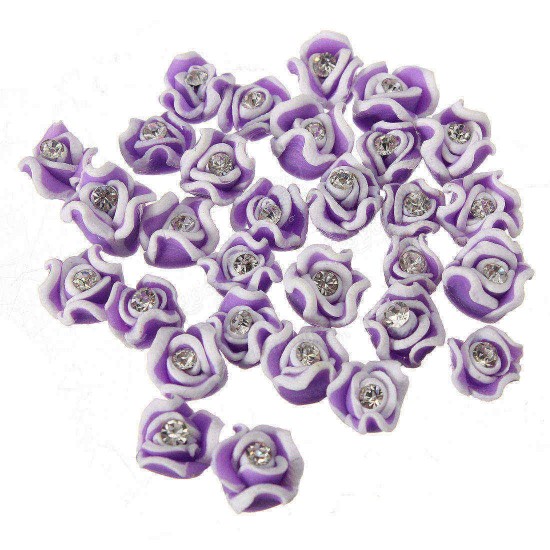30pcs 3D Ceramic Rhinestone Rose Flower Nail Art Decorations