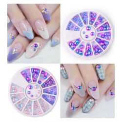 3D Round Purple Pink Nail Art Decoration Wheel Gradating Pearl Luster Manicure Stub Bead