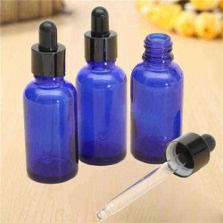 3pcs Empty Blue Glass Essential Oil Bottles Refillable Container with Dropper 30ml