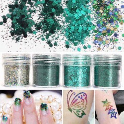4 box 10ml Green Iridescent Nail Art Glitter Powder Sheet 1mm Sequins Sparkly Colorful Acrylic Tips