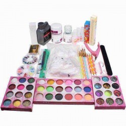 42 Acrylic Glitter Powder Nail Art Builder Tip File Brush Dotting Pen Kit Tweezer Clipper Block Set