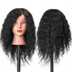 48cm 100% Human Hair Hairdressing Mannequin Head Practice Model Long Curly Hair