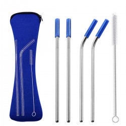 4Pcs Reusable Stainless Steel Straight Bent Drinking Straw Silicone Tips Cover