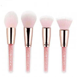 4pcs Pink Brush Set Daily Use Soft Synthetic Hair Crystal Makeup Brushes