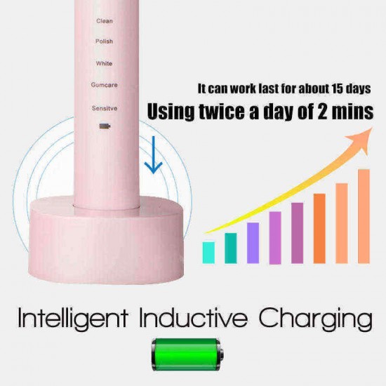 5 Gears Electric Toothbrush Sonic Power Waterproof USB Fast Charging Oral Care