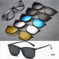 5 in 1 TR-90 Polarized Magnetic Glasses Clip On Magnetic Lens Sunglasses UV-proof Night Vision with Leather Bag
