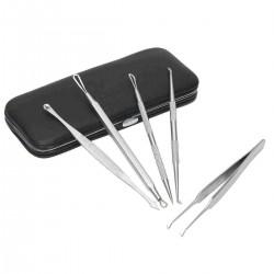 5Pcs Blackhead Acne Blemish Pimple Remover Extractor Stainless Steel Tool Kit With Mirror Micro Needles