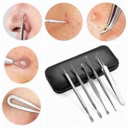5Pcs Blackhead Acne Blemish Pimple Remover Extractor Stainless Steel Tool Kit With Mirror Micro Needles