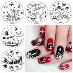 5pcs Cute Christmas Tree Nail Image Stamps Set Snowflake Template Snowman Cloud Santa Claus Manicure