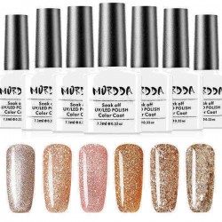 6 Colors Platinum Gold Shimmer Glitter UV Gel Nail Polish Soak Off Nails Art