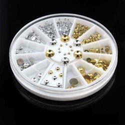 6 Sizes Silver Gold Metal Round Studs Nail Art Decoration Wheel