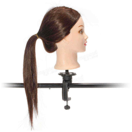 60% Real Hairdressing Brown Hair Training Mannequin Head Clamp