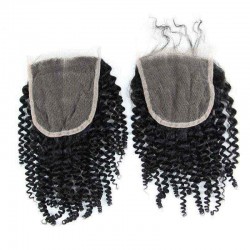 6A 4X4 Kinky Curly Virgin Hair Lace Closure Wave Brazilian Human Hair Closures Free Middle Par