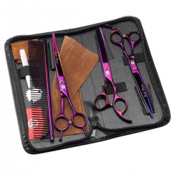 7Inch Pet Grooming Scissors Set Double-Curved Straight Thinning Cat Dog Fur Shaver with Zipper Case