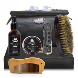 7Pcs Beard Care Kit Tool Set Mustache Grooming Styling Cleaning Kits Brush +Comb + Cream Oil +Balm +Storage Bag