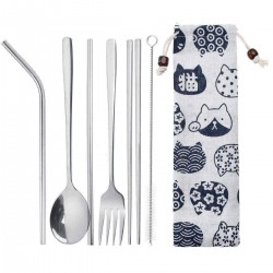7Pcs Reusable Stainless Steel Coffee Tea Milk Drinking Straw Fork Chopsticks Set