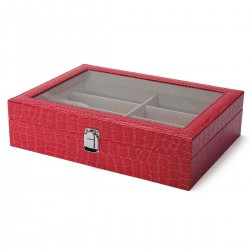 8 Grids Rose Leather Display Case Eyewear Sunglasses Glass Frame Top Jewelry Storage Box