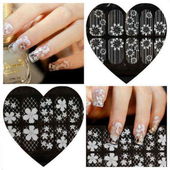 9-16 Transparent White Lace Crystal DIY Nail Sticker