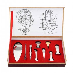 9Pcs Gua Sha Scraping Body Manual Massager Physical Therapy Stainless Steel Copper Massage Tools Set
