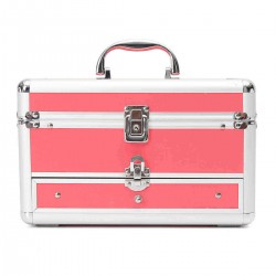 Aluminum Pink Makeup Train Case Jewelry Box Nail Polish Cosmetic Organizer Storage Handbag