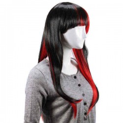 Animation Black Red Layered Wig Synthetic Hair Long Straight Women Wigs Cosplay Party 70cm