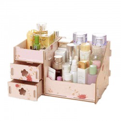 Assembly Wooden Makeup Organizer Box Drawer Cosmetics Storage Toiletry Container Case Desktop Home