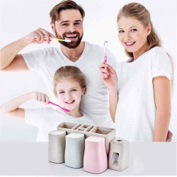 Auto Automatic Toothpaste Dispenser 8 Toothbrush Holder Cup Wall Mount Stand