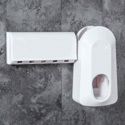 Automatic Toothpaste Dispenser 5 Electric Toothbrush Holder Set Wall Mount Stand White