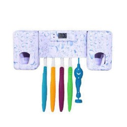 Automatic Toothpaste Dual Dispenser With 5 Toothbrush Holder Set Wall Mount Stand