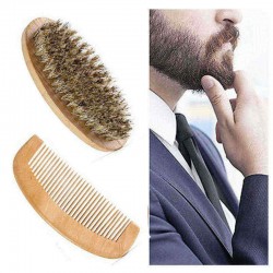 Beard Brush Comb Kit Facial Mustache Shaving Natural Boar Bristle