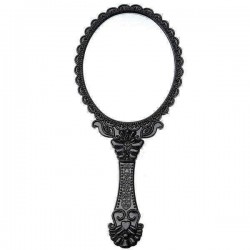 Black Vintage Cosmetic Mirrors Floral Print Hand Hold Looking-glass Makeup Beauty Tool