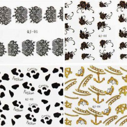 Black White Feather Mustache Lady Design Nail Sticker Decal